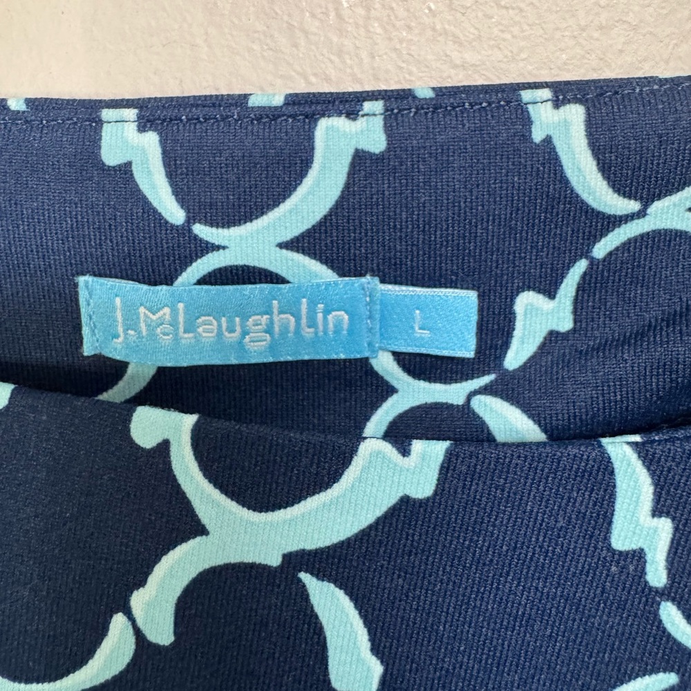 J McLaughlin Navy Trellis Print Faux Wrap Dress Large - Picture 3 of 7
